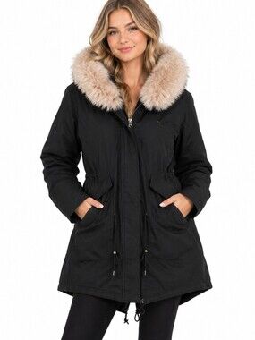 AVA & KRIS ~Woman Size S~ Black Parka Jacket 4in1 Rabbit Fur NWOT.